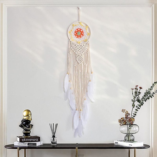 Dutch Tapestry Nordic Girl Room Decor Macrame Dream Catcher Feather Beads Pendant Wall Hanging Decoration Accessories For Home A circle