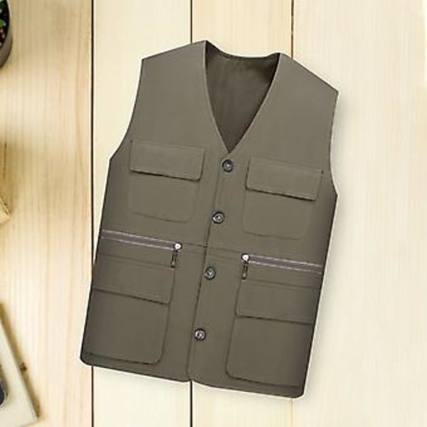 Mænds Arbejdsvest Veste Flere Lommer Ensfarvet Løstsiddende Streetwear Efterår Vinter Plus Størrelse Overordnet Vest Jakke (3XL Hærgrøn)