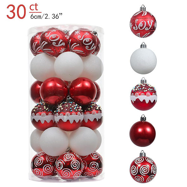 30 st julgranskulor 6 cm för julgran plast julgransprydnader dekorationer hemhängsmycken 30pcs Red White