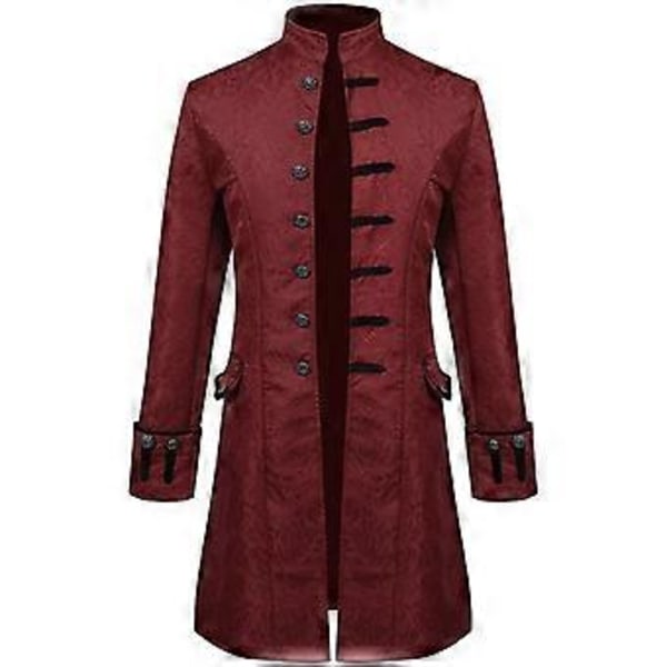 Mænds Jakker Middelalder Steampunk Vintage Frakke Gothic Victorian Overfrakke Karneval Cosplay Kostume _a(S Mørkerød)