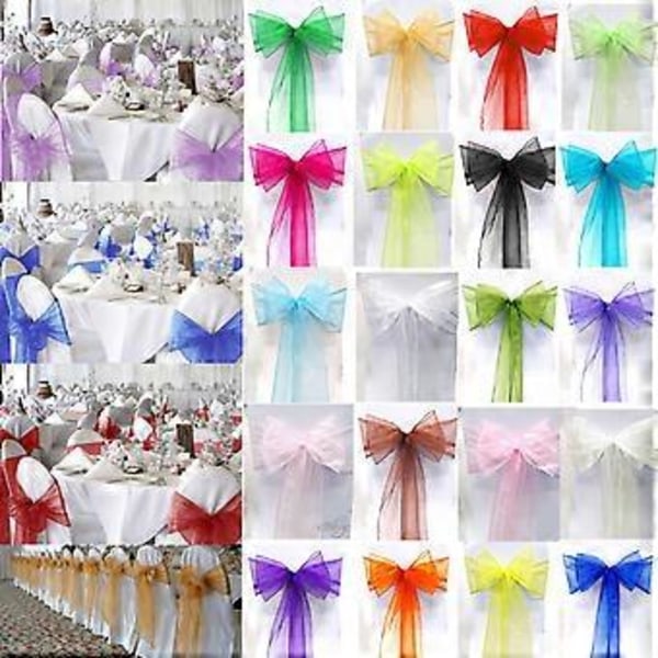 Organza-tuolinpeite, leveät tylli-jouset, nauhavyö, solmio, hääjuhlaan (100 kpl, vaaleanpunainen)