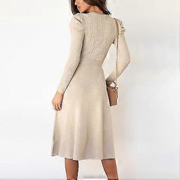 Strikkede Kjoler Dame Elegant Sweater Kjole Rund Hals Vinterkjole Med Bælte Casual Langærmet Midi Kjole Tunika Sweater Kjole til Fest Cocktail