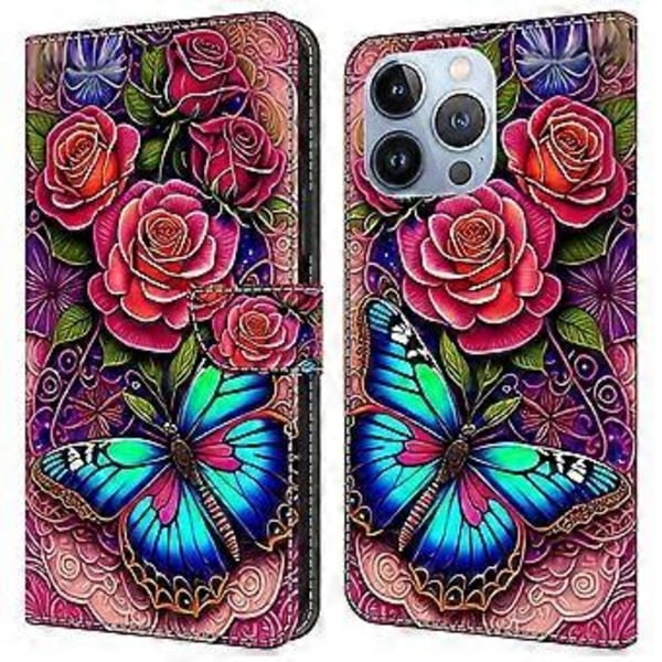 Til iPhone 16 Pro Max Cover PU Læder Wallet Flip Cover med Ståfunktion (Style F)
