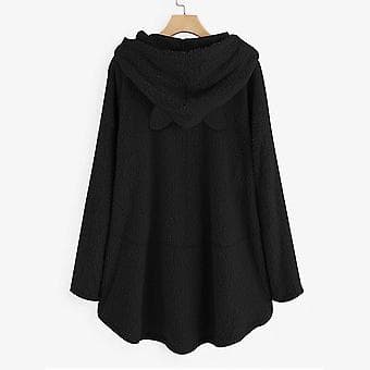 Dame Fleece Hættetrøje Vinter Varm Afslappet Sweatshirt Katteører Design Løs Pullover(M Sort)