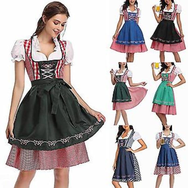 Kvinnors Oktoberfest Öl-Tjänsteflicka Kostym Cosplay Fancy Dress Bayerisk Traditionell Dirndl Klänning (S Denim Blå)