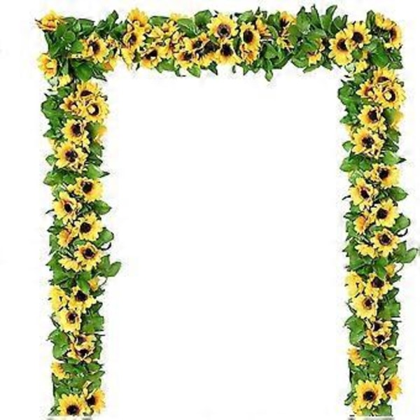 4 stk. Kunstig Solsikkeguirlande, Solsikkevin af Silke, Kunstige Blomster med Grønne Blade