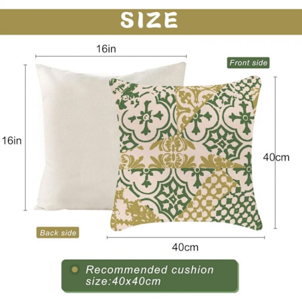 Set med 4 dekorativa kuddfodral 40x40 cm grönt linnekuddfodral