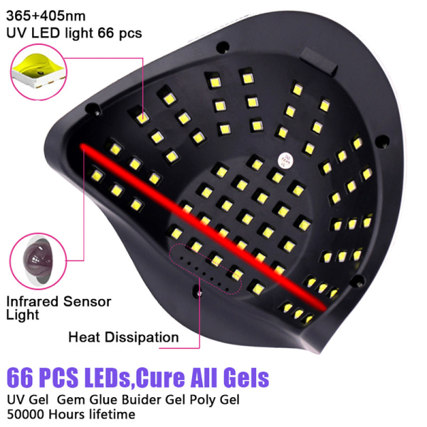 UV-nagelgel, 220W LKE-nagelgellampa med handtag, 4 timer, HD LCD