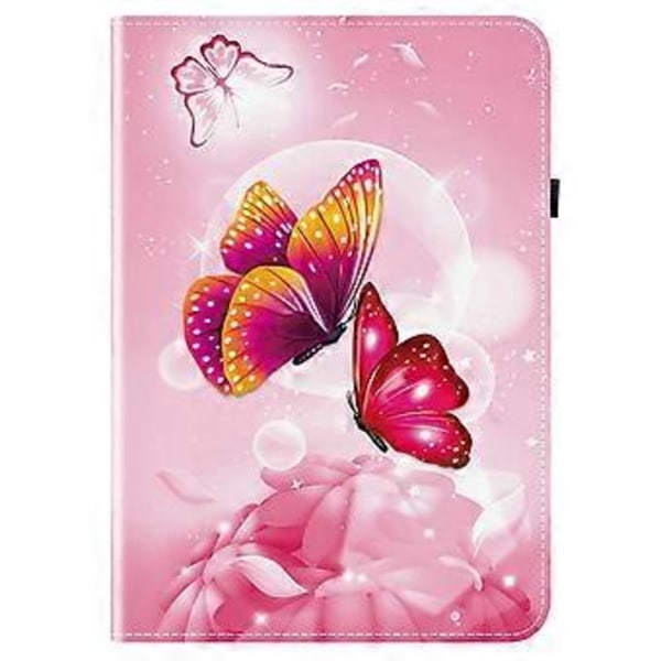 För Honor Pad X9a Läderfodral Mönstertryckt Ställ Tablet Skydd med Kortfack (Rosa Fjäril)