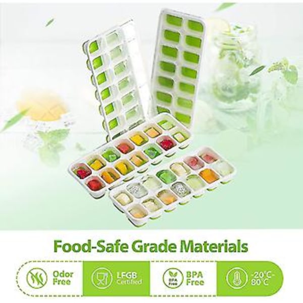 4-pack Silikon Isbitsform, Isbitsform med Fack och Lock, Silikontätning, Lufttät & Vattentät, Stapelbara Isbitsformar (grön)