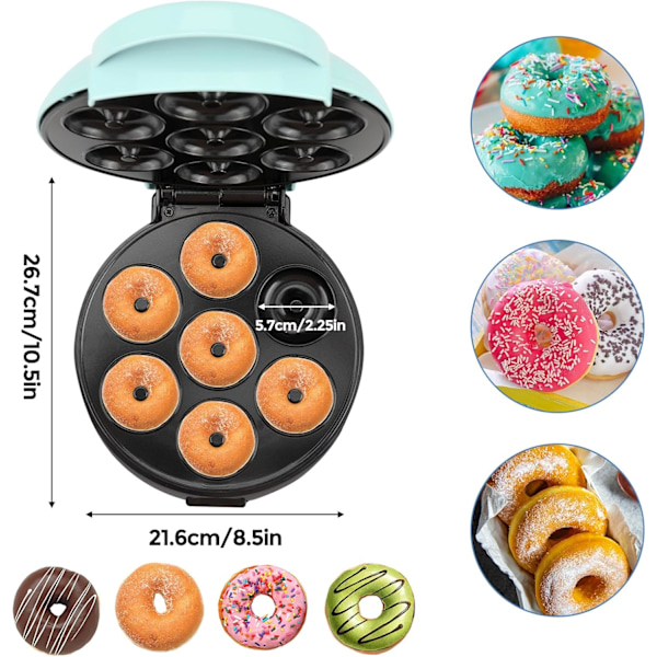 Mini Donut Maker, 7 Hål Mini Donut Maskin, Non-Stick & Dubbelsidig