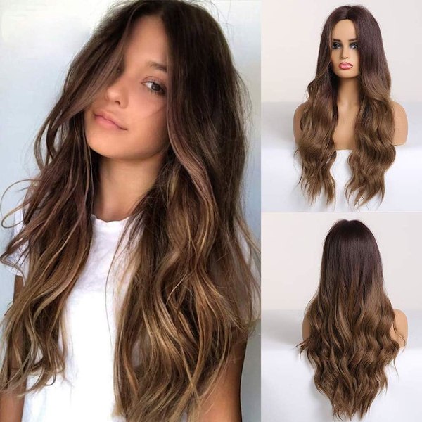 Brown - 1 Piece Long Synthetic Wig, Wavy Wig With Natural Feminine Mid