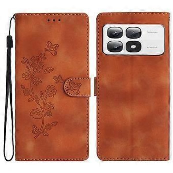 Til Xiaomi 14T Pro Etui Læder Præget Blomster Telefon Cover Wallet med Håndledsrem (Style C)