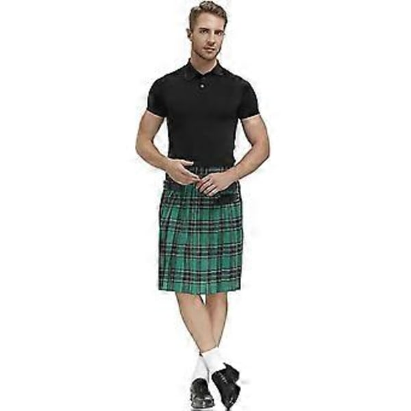 Irlantilainen ruutupaita vihreä kiltti - Skotlantilainen Pyhän Patrickin vihreä laskostettu asu tartan-hame kiltit vaatteet miehille ja naisille (L vihreä)