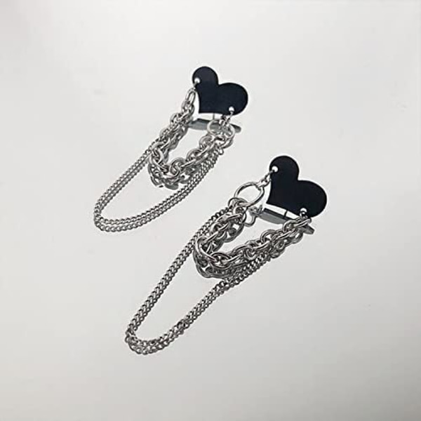 Fashion hjärta örhängen med delikat lång kedja punk cool svart tofs drop dangle örhängen bar fest smycken för kvinnor