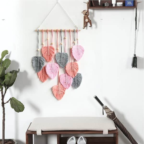 1 st Macrame väggbonad med vävd bohemisk löv