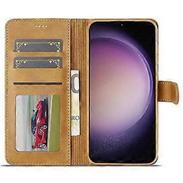 LC.IMEEKE Samsung Galaxy A56 5G -kotelo vasikannahkajäljitelmällä PU-nahkaa, jalustalla ja lompakolla - Keltainen (Keltainen)
