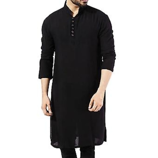 Menn Skjorte Lang Erme Knappeliste Mann Lange Kapper Avslappede Menn Tradisjonell Skjorte Utendørs Forsyning (3XL Svart)