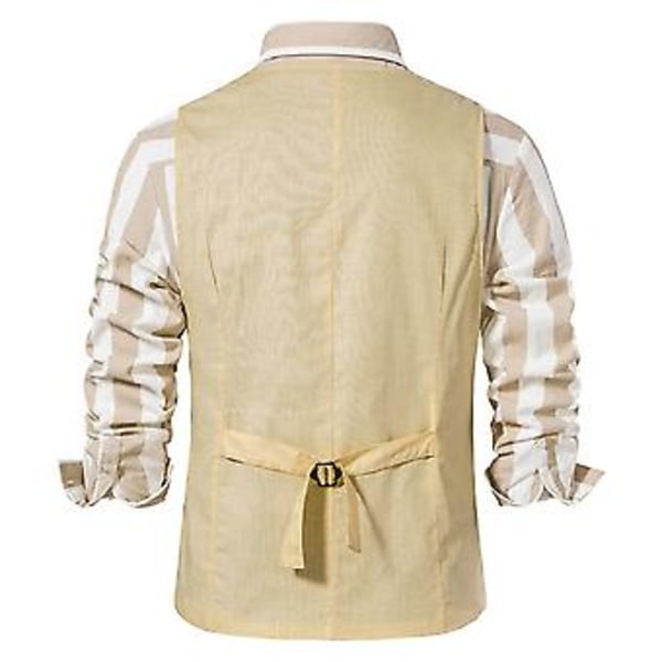 Retro Herrar Solid V-ringad Casual Enkelknäppt Kostymväst Business Formal Kontorsväst Med Fickor (M Khaki)