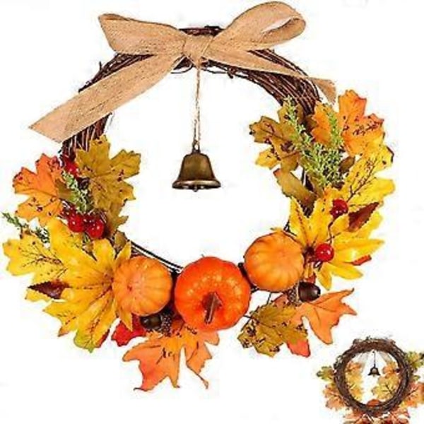 Thanksgiving Krans med Holdbar Vinstokbase, Realistisk Guirlande til Indendørs Udendørs Indretning, Forbedrer Festlig Atmosfære med Multilagsdesign