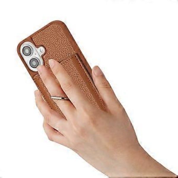 Skal för iPhone 16 Plus Ritningstyp Kortfack Läder Baksida med Ringstativ (Stil E)