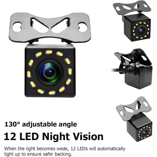 Vedenpitävä Ultra HD 12 LED -peruutuskamera, yökuvaus 170° katselukulma