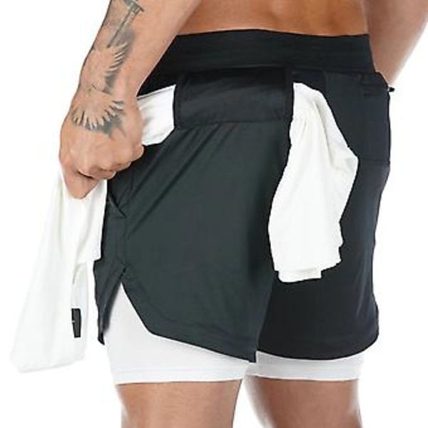 Men's Running Shorts Casual Outdoor Loose Multi-pocket Double-layer Fitness Shorts for Fitness(M 858 Black)