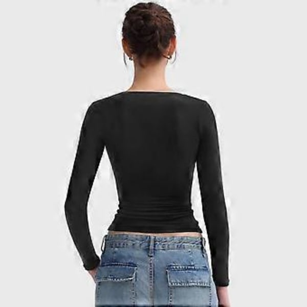 Dam Underdel Toppar Scoop Hals Långärmad Slim Fit Pullover Toppar Enfärgad Hög (S röd)