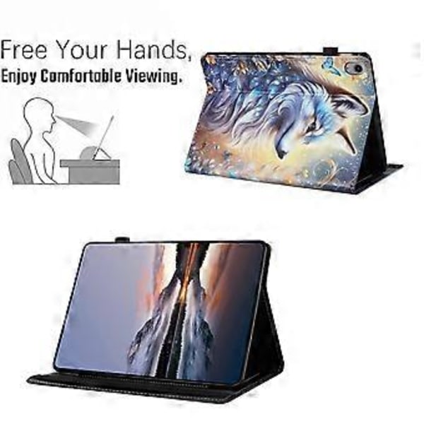 Fodral för iPad (2025) / 10.9 (2022) Mönstrat Läder Tabletskydd med Auto Sleep / Wake, Korthållare (Vit Varg)