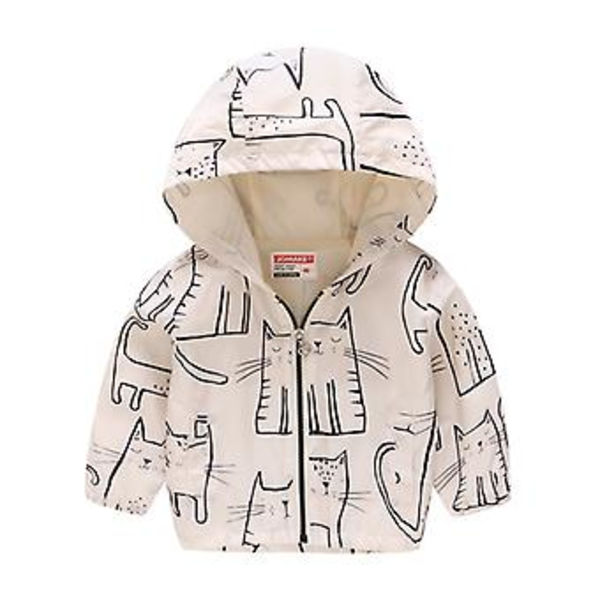 Barnjakke med glidelås, hette og lommer - Vindjakke for gutter og jenter (4-5 år, beige katt)
