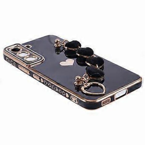 Til Samsung Galaxy S22+ 5G Cover med Hjerte Håndrem TPU Telefon Cover Elektropletteret Kant (Style D)