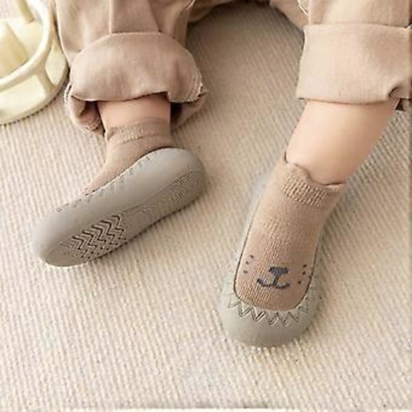 Babysockskor Spädbarn Söta Tecknade Barn Pojkskor Mjuk Gummisula Barn Golvskor BeBe Tossor Småbarn Flickor Första Steg (B-Khaki 12-18 månader)