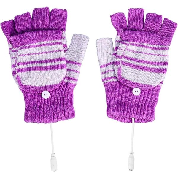 1 par USB 5V uppvärmda handskar, randigt stickmönster, vinterhea