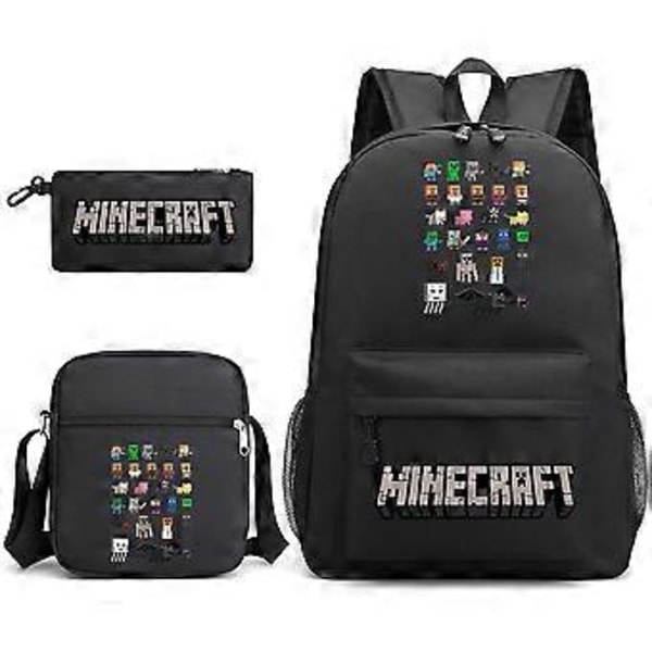 Minecraft Skolväska Ryggsäck Pennfodral Axelväska Tre-delad Set _36