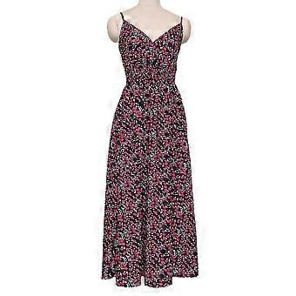 Kvindesommerkjole, Casual, Ærmeløs, Blomstermønstret, Løstsiddende, Split, Maxi, Flydende, Lang Strandkjole (XL sort)
