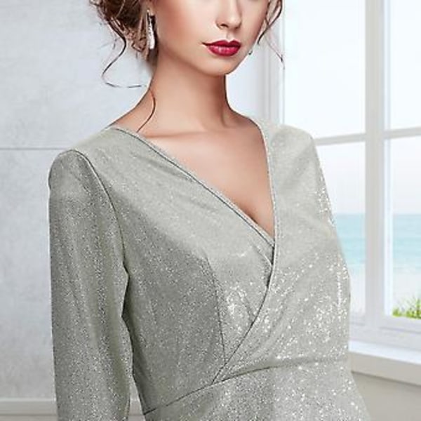 Efterårs-Vinter Langærmet Festkjole Kvinders Sexy Sølv Sequin Kjole Dyb V-hals Sequin Mini Slank Kjole (Guld)