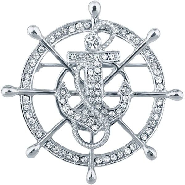 Punk Guld Sølv Båd Anker Ror Brosche. Cool Badge Reversnåle til Jakker Frakke Dragt. Rhinestone Krystal Smykker Mænds