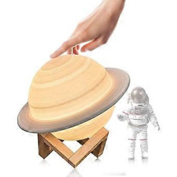 3D Månelampe LED Nattelys Dimbar Saturn Lampe med Fjernkontroll 16 Farger RGB Berøringslys USB Lading Fargerik Dekorativ