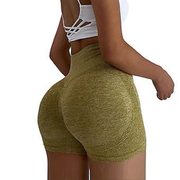 Dam Yoga Shorts med Hög Midja, Butt Lift, Träning, Yoga, Löpning, Gym, Nylon Shorts, Träning, Fitness, Sportkläder (M Gul)