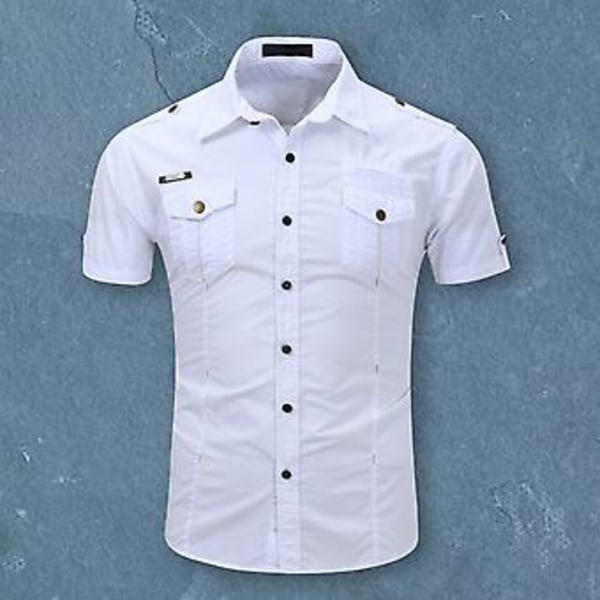Fianao Miesten Paita Yksivärinen Yksinkertainen Rentoutunut Käännetty Kaulus Luukut Taskut Kesäpaita Päivittäinen Vaatetus (2XL Khaki)