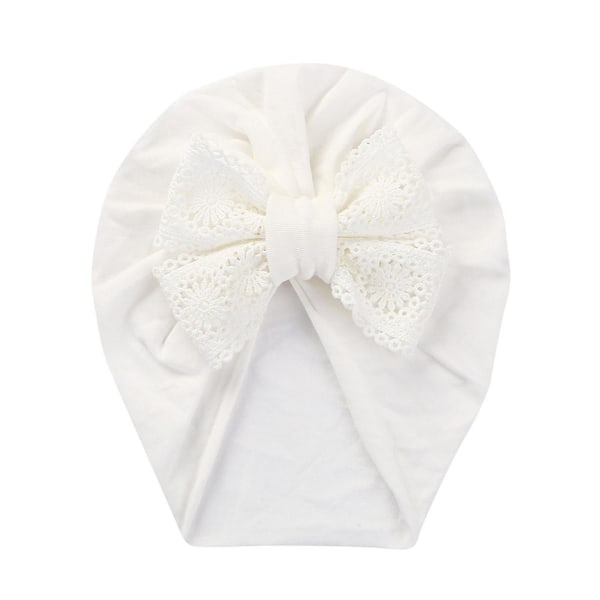 Lace Bow Knot Turban Hat For Baby Newborn Super Stretchy Skin-friend Photo Props White