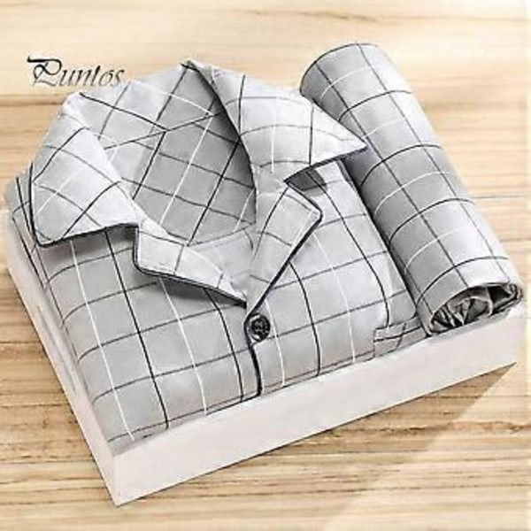 2 stk/sett Herre Pyjamas Sett Rutete Trykk Slag Langermet Enkeltspent Skjorte Elastisk Midje Lange Bukser Sett Løs Passform Loungewear Dress (XXXL lysegrønn)