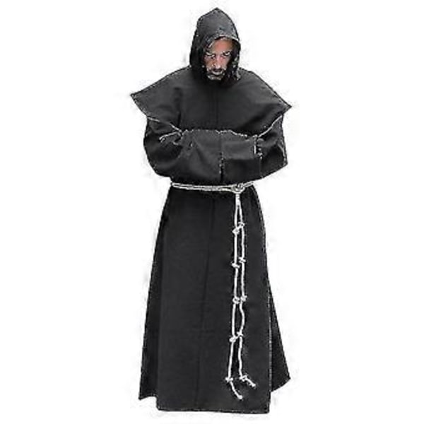 S-5XL Renässansmunk Prästkläder Scapular Friar Kostym Religiös Helgon Klänning Robe Män Präst Huva Kåpa Halloween Outfit (5XL Grå)