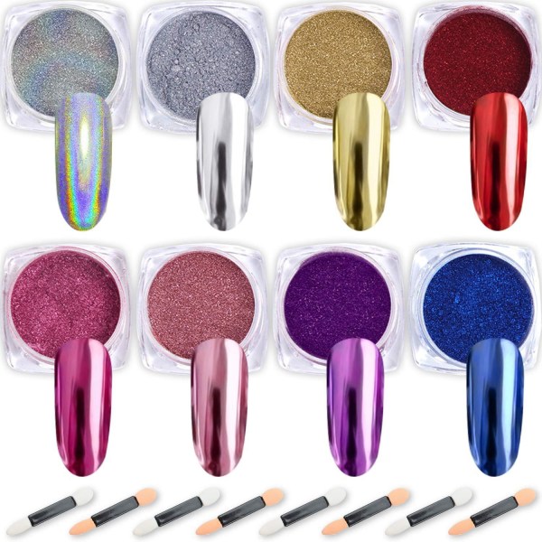 Nail Powder 8 Colors 1g/Jar Holographic Chrome Mirror Laser Synt