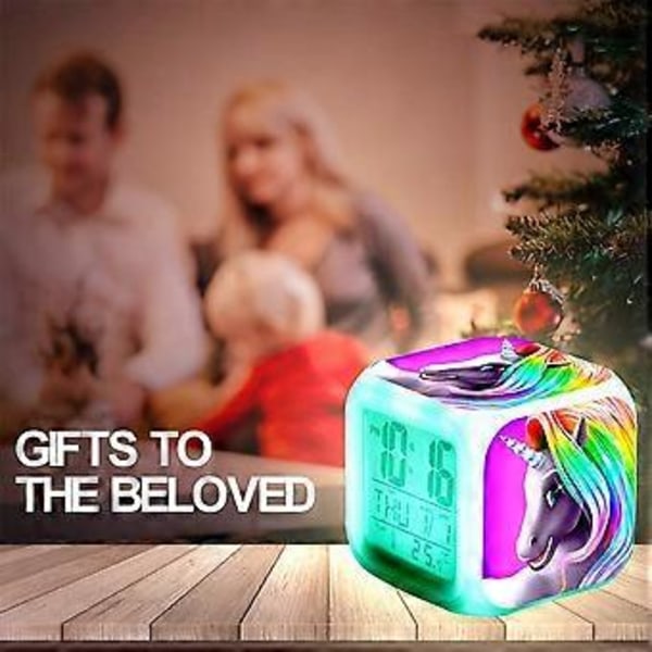 Unicorn Digital Vækkeure til Piger, Glødende Nat LED LCD Cube med Lys Børn Vågner Op Sengelampe Fødselsdagsgaver til (B