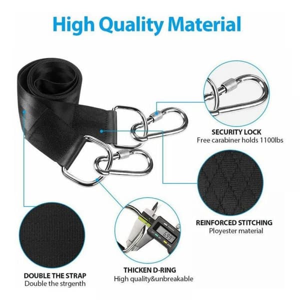 Trehuske Swing Strap Kit med to rustfrie stålkarabiner for dekk