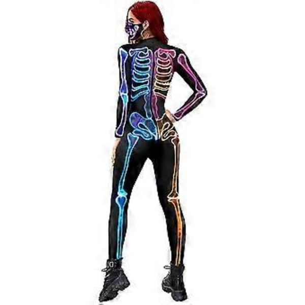 Skelet kostume Halloween Cosplay Jumpsuits Farverig Skelet Bodysuit 3d Stretch Skinny(M )
