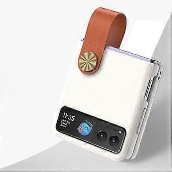 GKK Motorola Razr 40 5G -puhelin kotelo hihnalla ja jalustalla, PU-nahkapäällysteinen kova PC-suojakuori (musta)