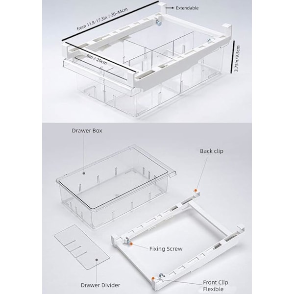 (1 Skuffe  Medium)Køleskabsopbevaringsbeholder Transparent Mad Køleskab Hylde Opbevaringsboks Under 1,5 cm