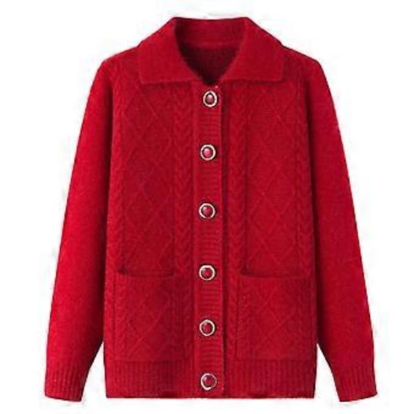 Tjock Krage Mamma Kläder Stickad Tröja Kofta Medelålders och Äldre Tröja Vårkläder (XXXL kardinal)